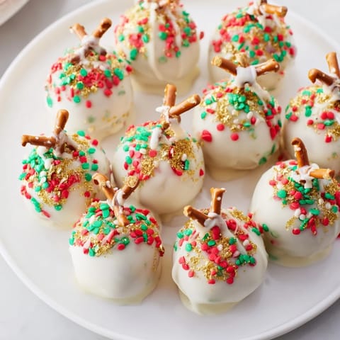 Close-up of vibrant Holiday Ornament Candy Balls, featuring sprinkle-covered dessert balls for a sweet treat.