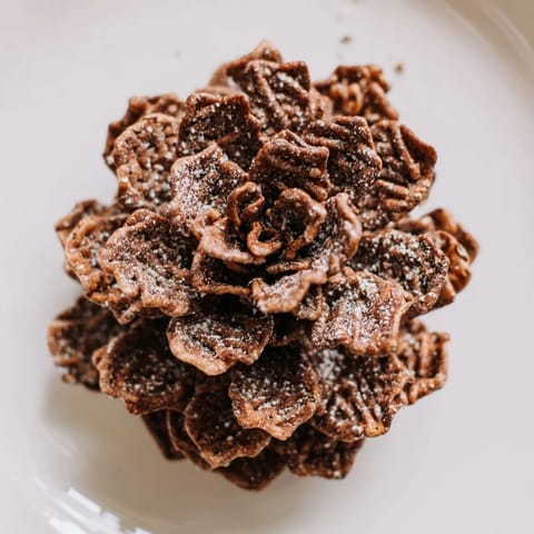 Delicious homemade pinecone-shaped nut butter snacks covered in crunchy cereal, a festive treat.
