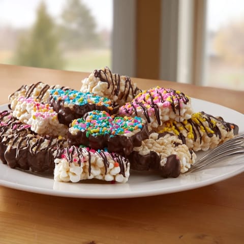 Warm, golden cookie cutter shaped Rice Krispies treats, freshly cut and ready for sprinkling.
