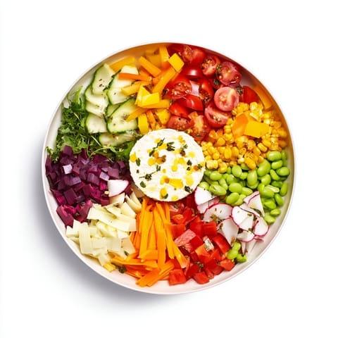 Beautiful fresh Prism Burst salad: a rainbow of flavors and textures, ready to enjoy.