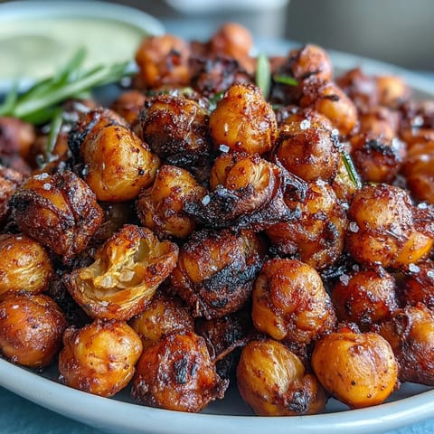 Golden, crispy roasted chickpeas tossed in smoky paprika and cumin, a delightful snack.
