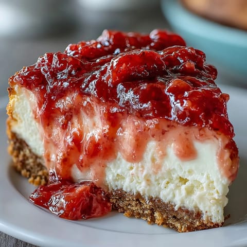 Easy Guava Swirl Cheesecake with a crumbly biscuit base and vibrant, sweet guava swirls on top.