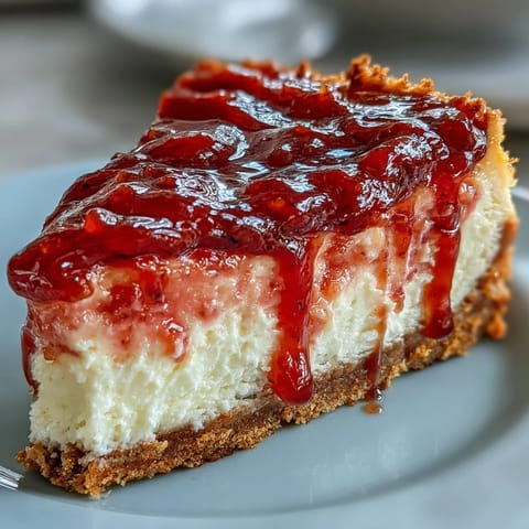 Close-up of no-bake Easy Guava Swirl Cheesecake slice served on a white dessert plate.