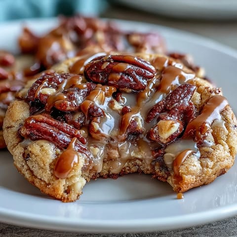 ALT text: Buttery pecan cookies with caramel swirl, featuring toasted nuts and rich, gooey caramel for a decadent dessert.  