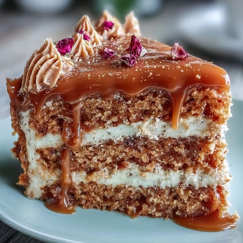 A slice of Taurus Cake reveals layers of moist butterscotch sponge with silky floral buttercream and edible flower garnish.