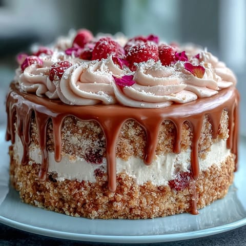 Elegant Bridal Shower Rosé Velvet Cake with glistening gold drip.