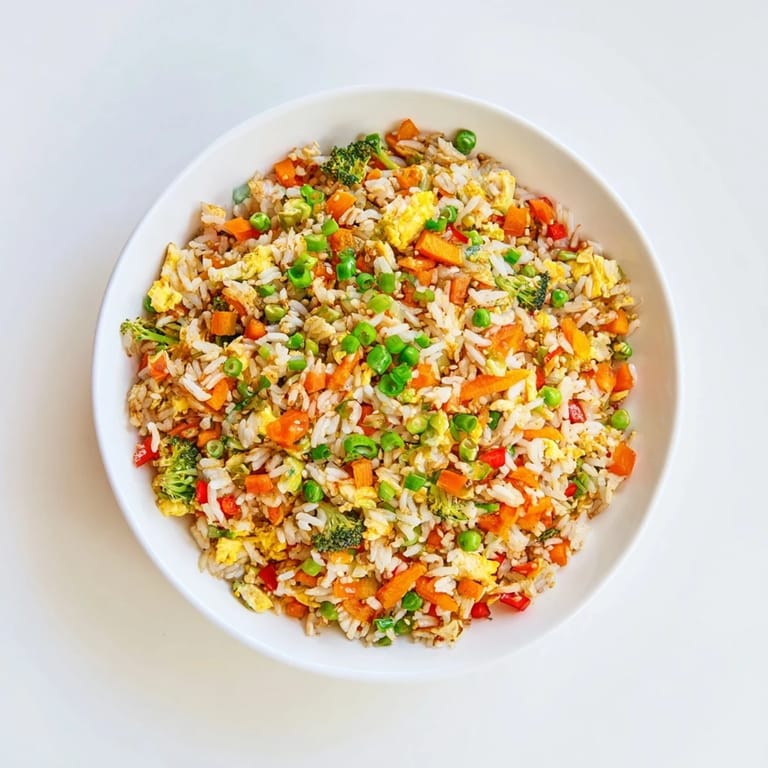 This Veggie-Packed Fried Rice image displays a steaming skillet full of colorful, flavorful goodness.