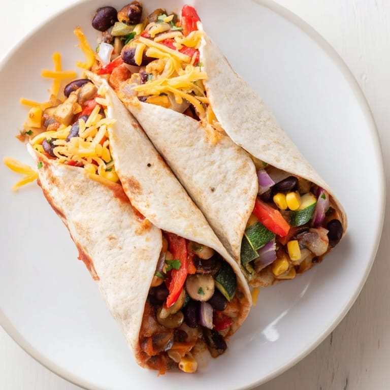 A close-up of delicious Farmers Market Vegetarian Enchiladas, covered in red sauce with melted, golden cheese.