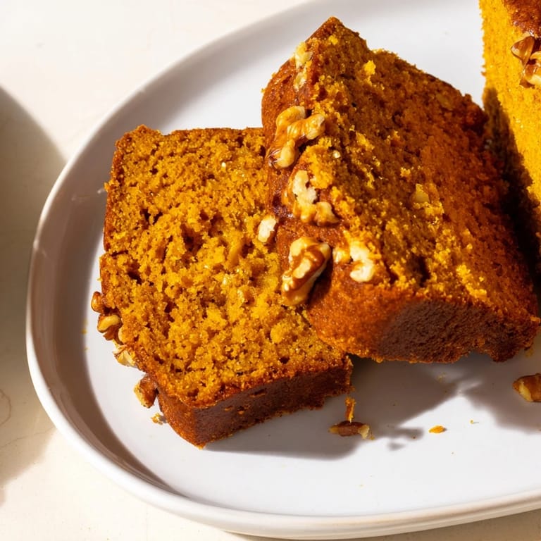 Fluffy slice of homemade pumpkin bread, displaying a moist texture and inviting aroma.