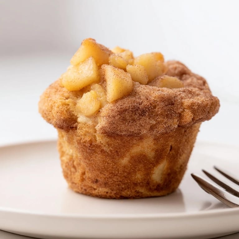 Warm cinnamon apple muffins, pictured with a dusting of sugar, perfect for a fall morning.