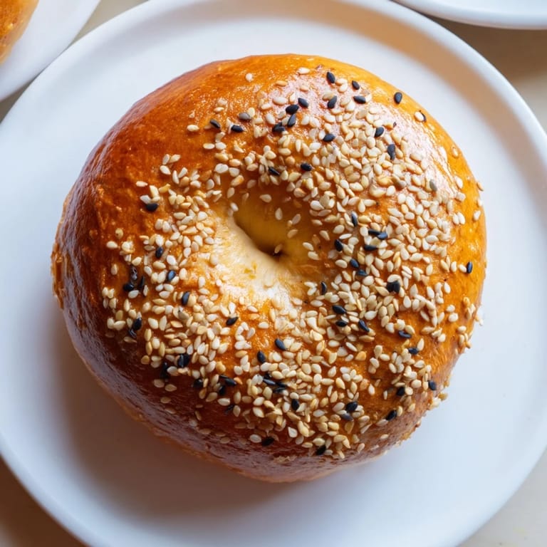 A close-up of beautifully baked homemade Budget Bagels with sesame seeds, inviting you to enjoy them.