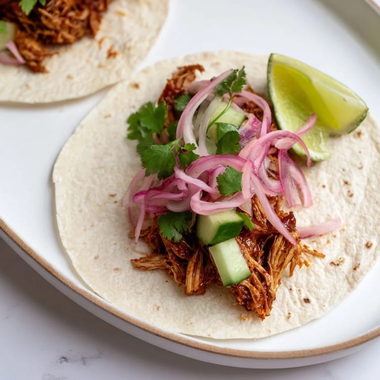 A close-up shot of warm, delicious sticky chicken tikka masala tacos ready to eat for dinner.