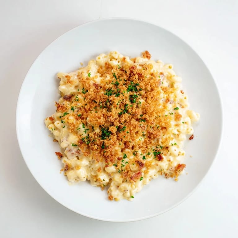 Creamy sheet pan mac and cheese, rich and bubbling, ready to be served with a side.