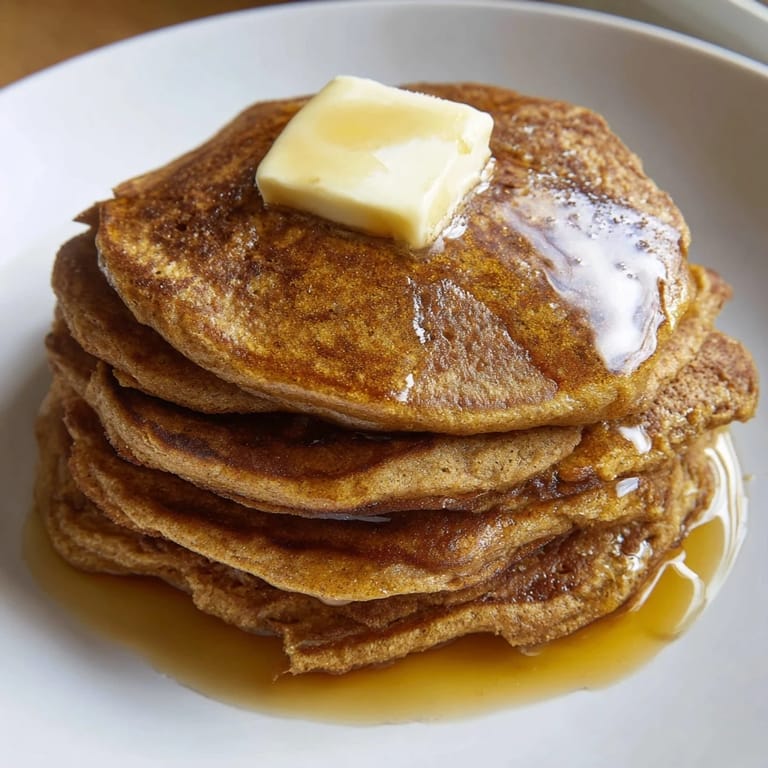 Delicious Gingerbread Pancakes, drizzled with maple syrup, are the perfect festive winter morning meal.