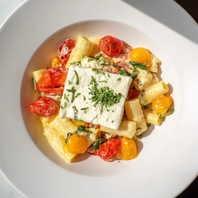 Creamy, cheesy Four-Cheese Baked Block Pasta featuring a rich blend of melted cheeses and pasta.