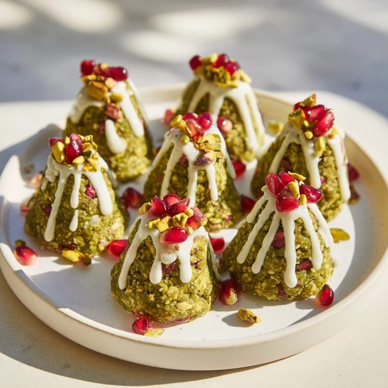 These no-bake Matcha Pistachio Christmas Tree Energy Bites look delicious, made with pistachios, perfect for a flavorful snack.