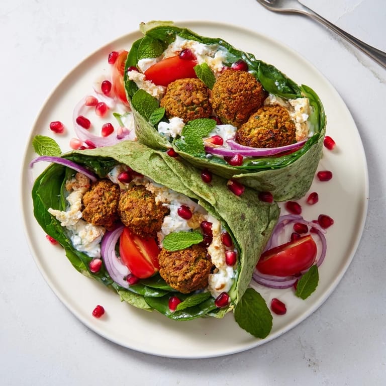 Arranged as a wreath, this falafel & tzatziki Christmas wrap features fresh, vibrant ingredients and flavors.