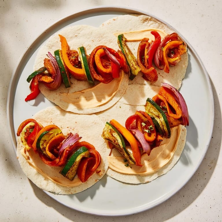 These flavorful Roasted Veggie & Hummus Candy Cane Wrap roll-ups are perfect festive appetizers for guests.