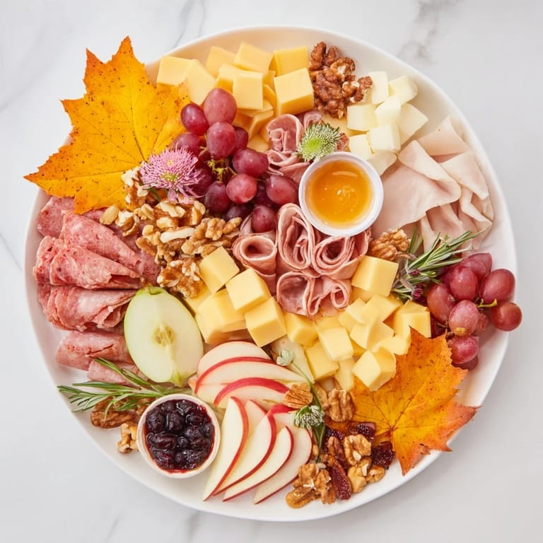 This eye-catching Maple Leaf Grazing Tray features a vibrant array of fall flavors, perfect for sharing.