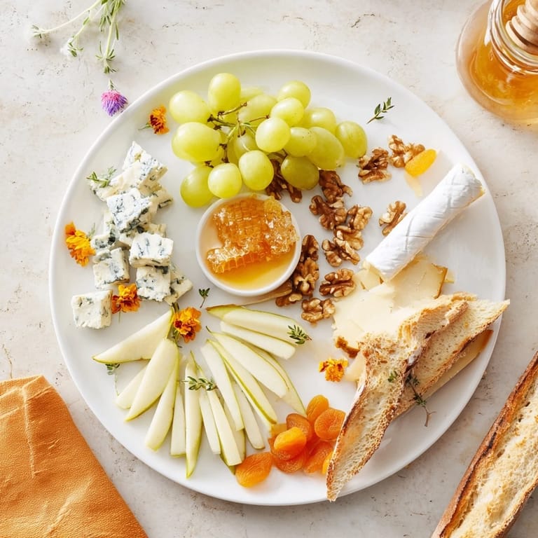 Vibrant Honeycomb, Honey & Cheese Board, perfect for a gathering, featuring assorted cheeses.