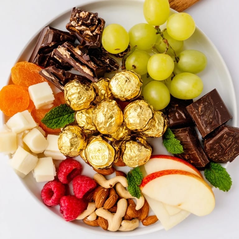 This delectable New Years Gold Foil Wrapped Chocolate Board shows off glistening chocolates and colorful berries for a sweet celebration.