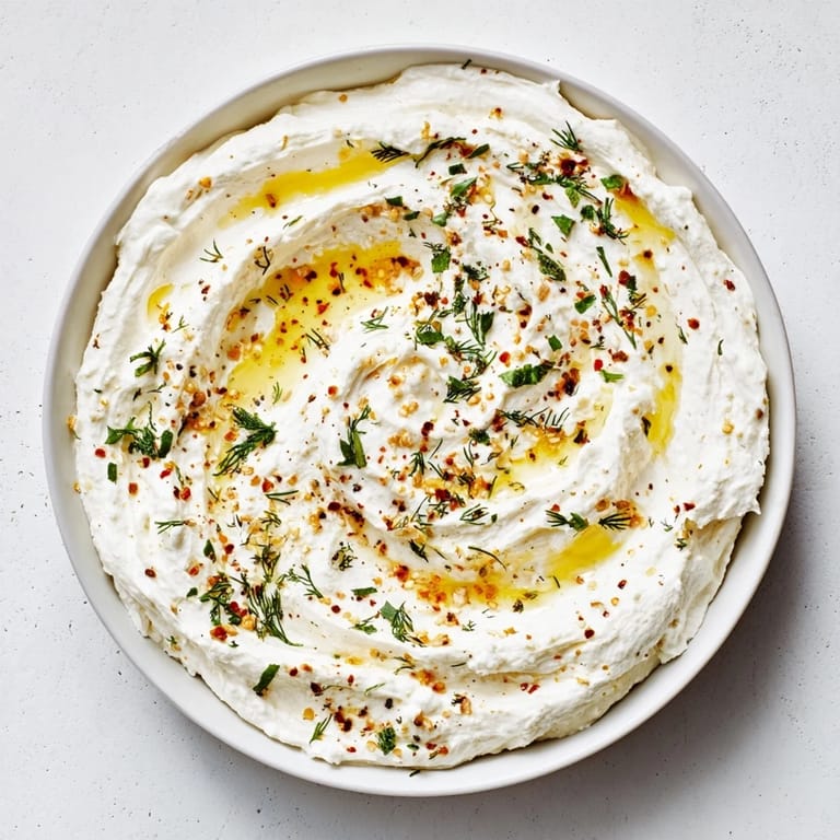 This appetizing Angel Wings Whipped Feta Dip presents a swirl of honey and fresh mint atop a smooth dip.