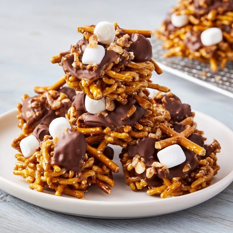 Enjoy a close-up of the finished Haystack Candy Tower, perfect for sharing and satisfying cravings.