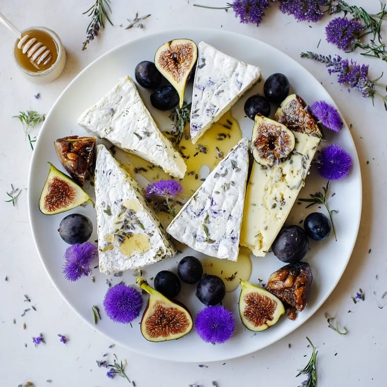 Sensory details abound in this “Lavender Haze,” with lavender goat cheese alongside creamy brie.