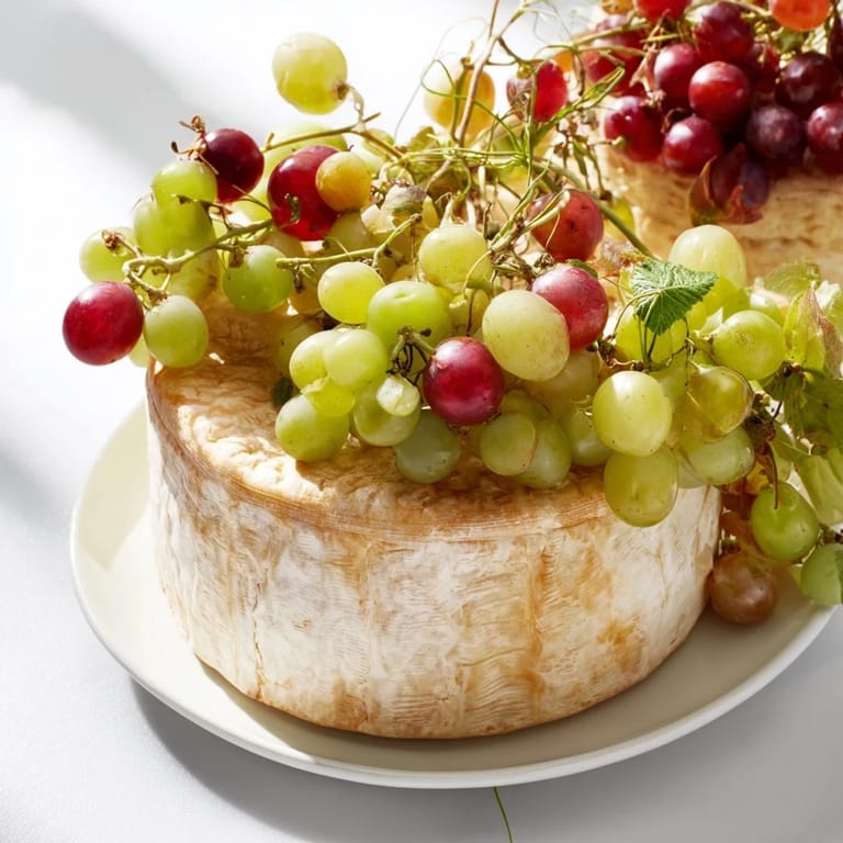Image of The Rustic Vineyard: grapes and cheese artfully arranged with grapevine, ready to serve a crowd.
