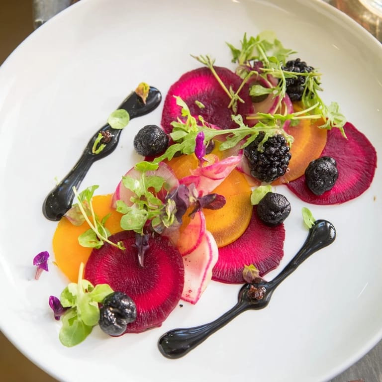 Imagine this The Shadow Play modern starter: colorful beets and a dramatic, edible shadow play.