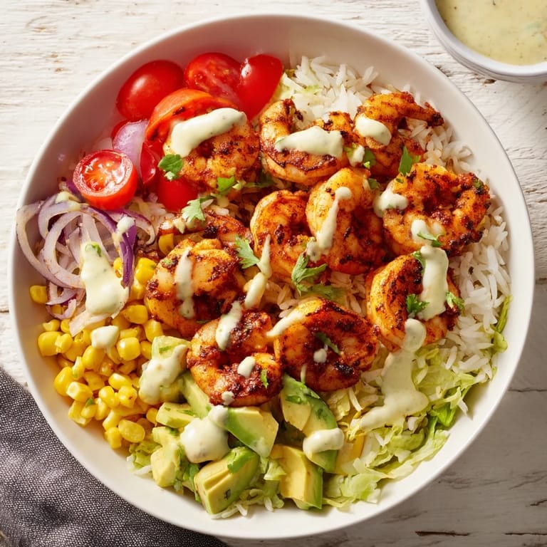 Flavorful Cajun shrimp taco bowls featuring perfectly cooked shrimp atop fluffy rice with a fresh, vibrant, colorful presentation.