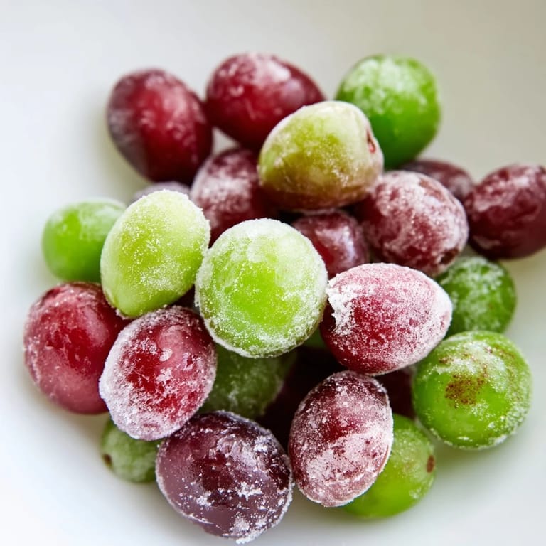 Vibrant red and green frozen grapes, a simple and healthy American snack ready to eat.