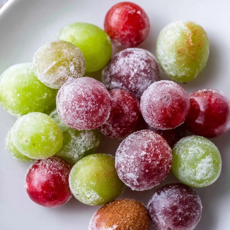 Close-up of freshly frozen grapes, a delicious, naturally sweet treat for a hot day.