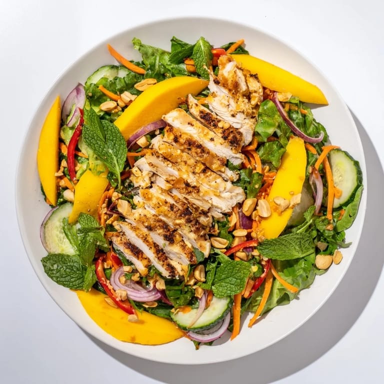 Enjoy the flavors of a refreshing, flavorful Thai Mango Chicken Salad recipe for dinner.