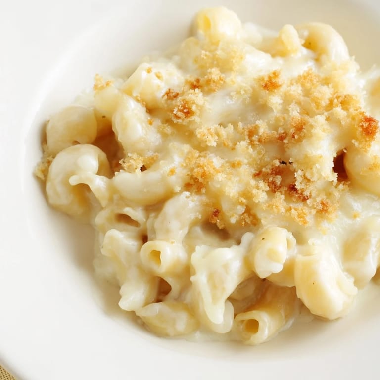 Golden brown baked mac and cheese, with a crispy panko topping, a perfect family meal anytime.