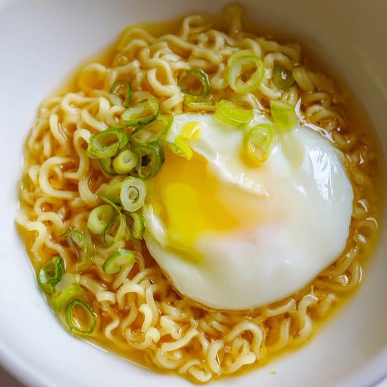 Quick and easy upgraded instant ramen made vibrant, with fresh scallions and a satisfying soft egg.