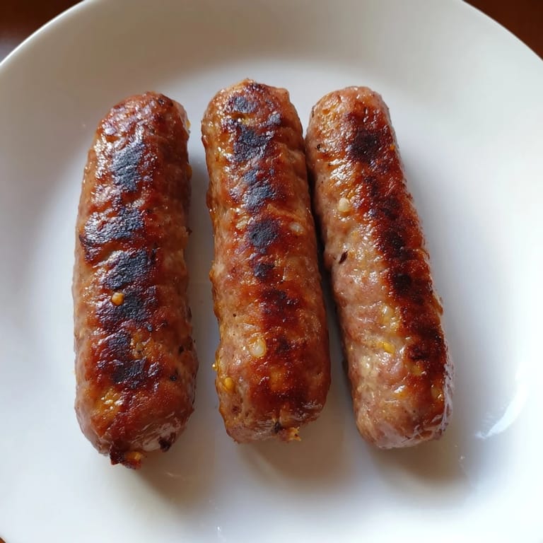 Close up shot of juicy, spiced Romanian mici, sizzling with deliciousness after being freshly grilled.