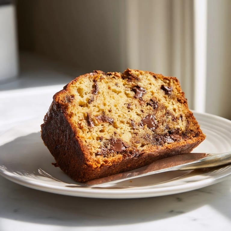 Freshly baked banana bread with chopped walnuts, still steaming slightly on a wooden cutting board.