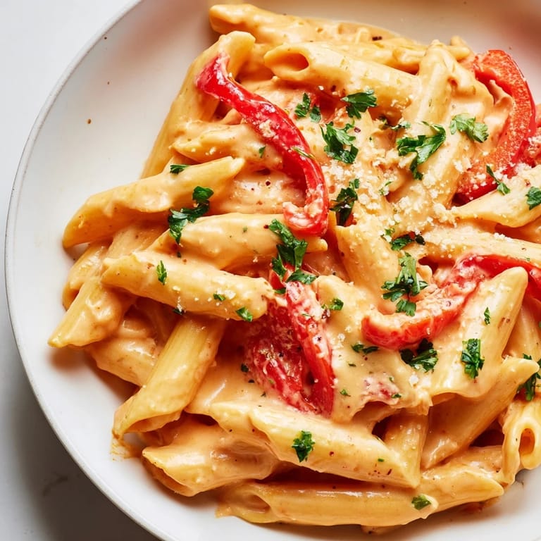 Serving suggestion of Creamy Cajun pasta on a white plate, garnished with parsley and a sprinkle of Parmesan, ready to enjoy.