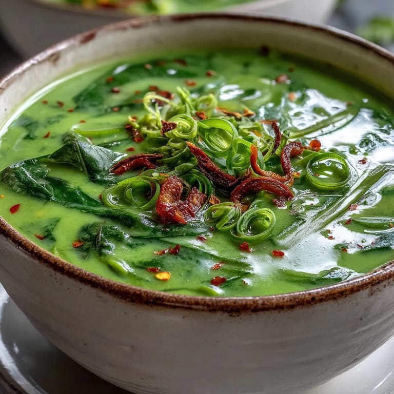Steaming bowl of vibrant green Spinach Coriander Lemongrass Soup served alongside fluffy white jasmine rice on a wooden table.