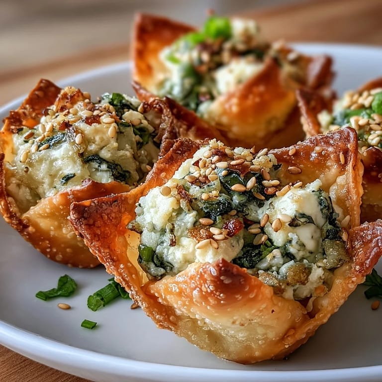Serve warm Mediterranean Spinach and Feta Cheese Crisps garnished with sesame seeds at parties.