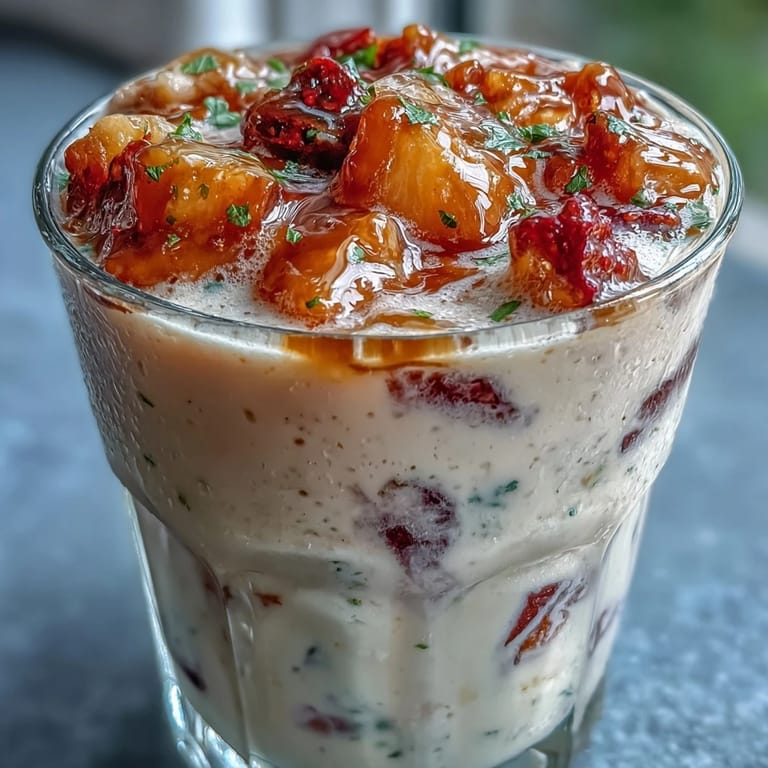 Creamy and sweet guava juice smoothie with Greek yogurt, honey, and frozen fruit served in a chilled glass.