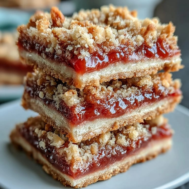Buttery tropical dessert bars layered with sweet guava jam, topped with crunchy coconut macadamia oat crumble and baked to perfection.