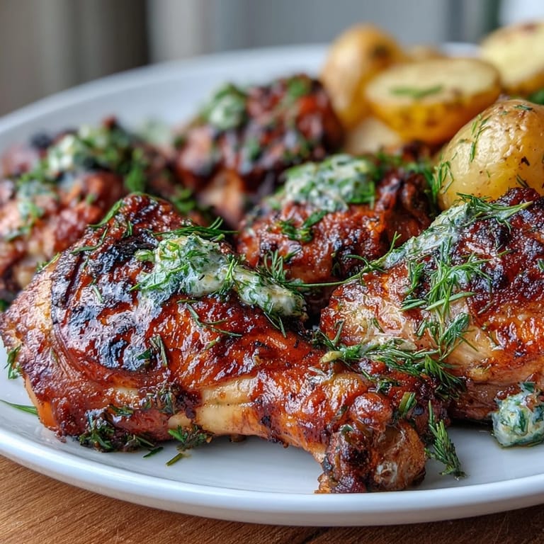Succulent Lemon Herb Roasted Chicken with Baby Potatoes, infused with garlic and lemon, perfect for a flavorful family dinner.