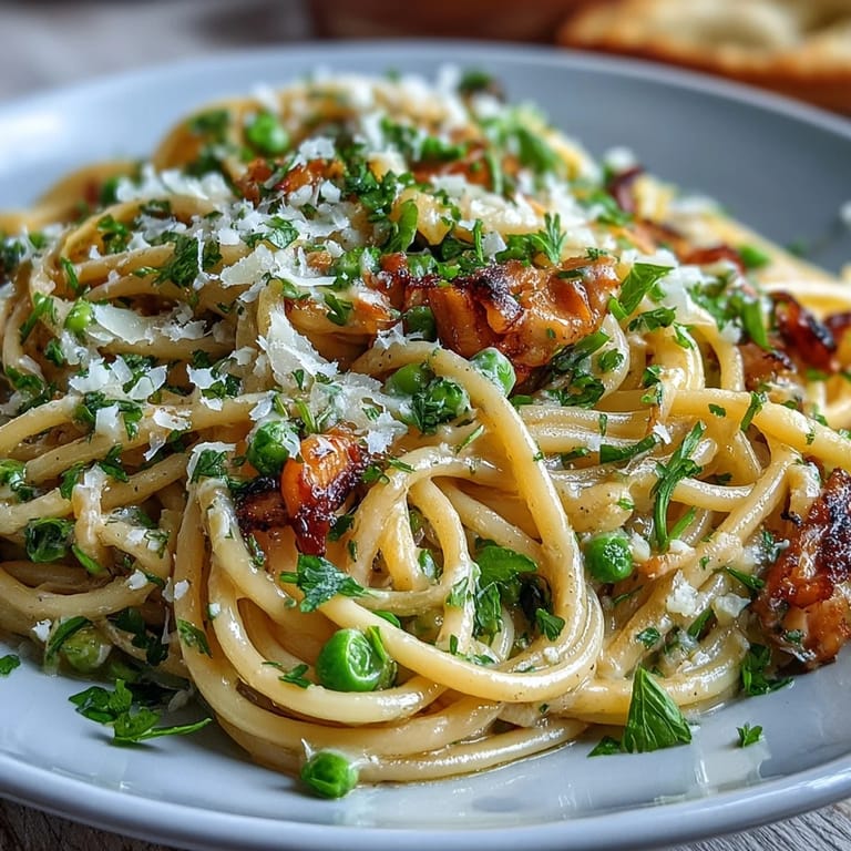 Lemon butter pasta with peas, Parmesan, and fresh parsley—light, zesty, and perfect for spring.