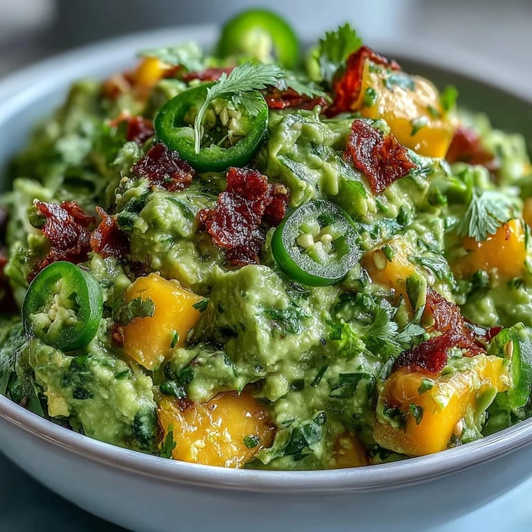 Easy guacamole recipe featuring juicy mango and zesty jalapeño, a colorful crowd-pleasing dip.