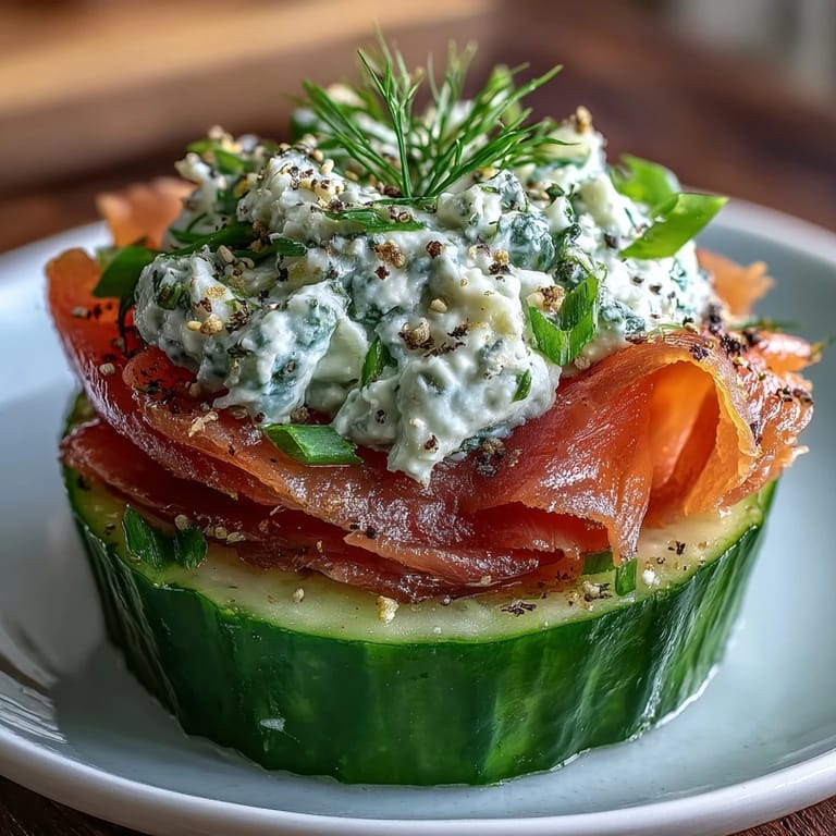 Smoked salmon cucumber bites featuring tender smoked salmon atop herbed cream cheese and fresh cucumber slices.