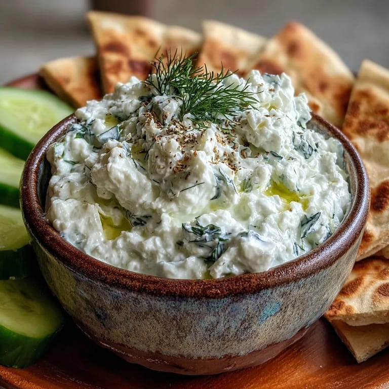 Our easy skyr tzatziki dip, bursting with lemon, garlic, and dill flavor.