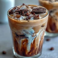 Creamy cookies and cream cold brew with crushed chocolate cookies swirled into rich coffee and topped with whipped cream.