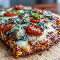 Wholesome cottage cheese flatbread pizza with melty mozzarella and vibrant veggies on a high-protein base.